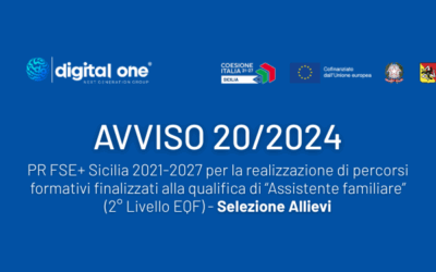Avviso n. 20/24 PR FSE+ Sicilia 2021-2027 per la realizzazione di percorsi formativi finalizzati alla qualifica di “Assistente familiare” (2° Livello EQF) – ALLIEVI