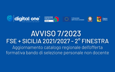 Avviso 7/2023 FSE+ Sicilia 2021/2027 – 2° Finestra – AGGIORNAMENTO CATALOGO REGIONALE DELL’OFFERTA FORMATIVA BANDI DI SELEZIONE PERSONALE NON DOCENTE